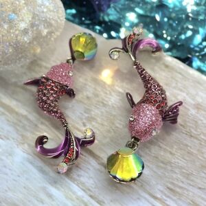Betsey Johnson Vintage Pink Ornate Under The Sea Fish Earrings